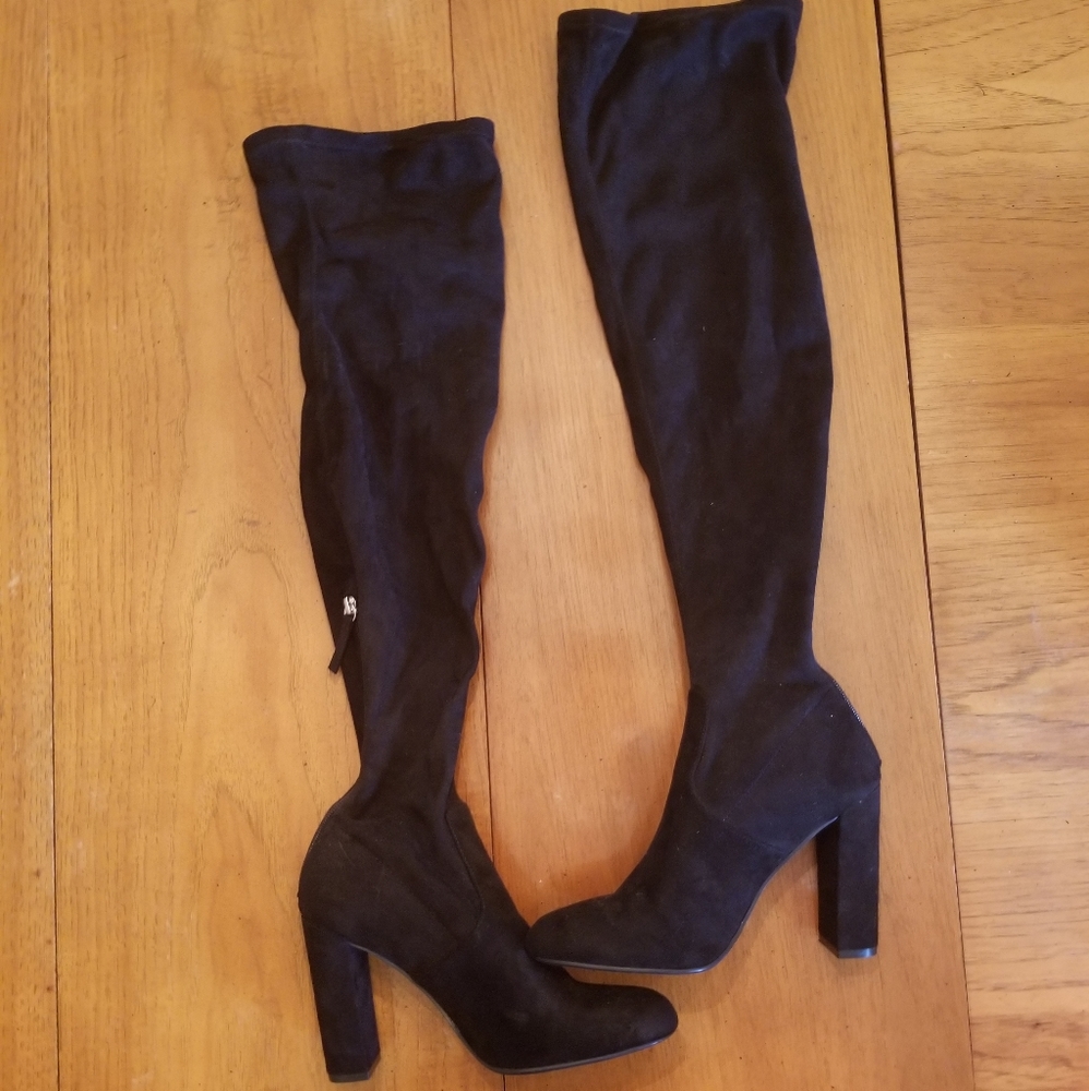 Steve Madden thigh high black suede heeled boots